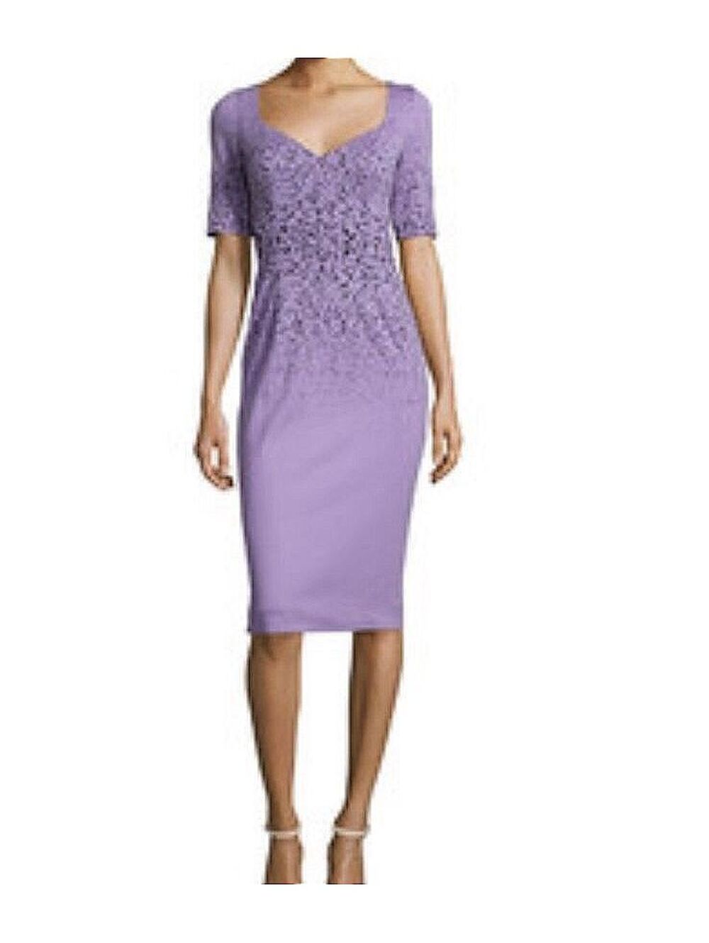 Prabal Gurung Half Sleeve Sheath Dress Womens 6 Lilac Black V-Neck Designer Chic